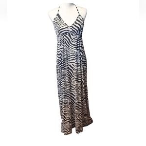 Express Large Zebra Babydoll Maxi Halter Dress Beach Festival Y2K Indie Resort